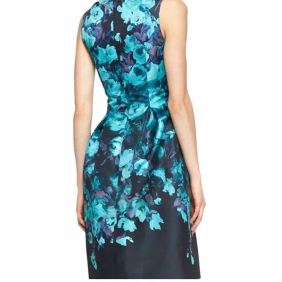 Lela Rose Black and Blue Floral Silk Midi Dress size 12 - Picture 3 of 8